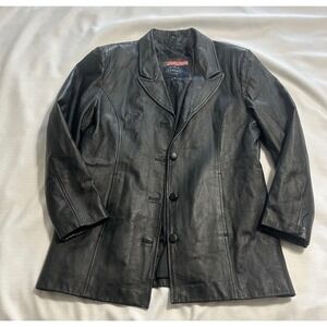 USA Leather Mens Black Genuine Leather Jacket Button‎ Front Coat XL